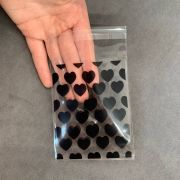 Подарочные пакеты прозрачные 10 х 8 см, 50 шт, черные сердечки